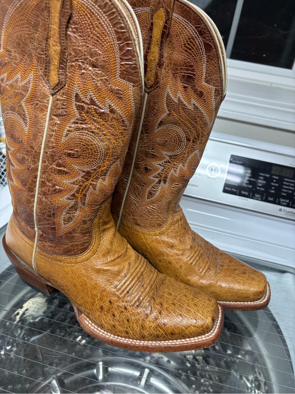 Classic Brown Embossed ostrich Leather Cowboy Boots